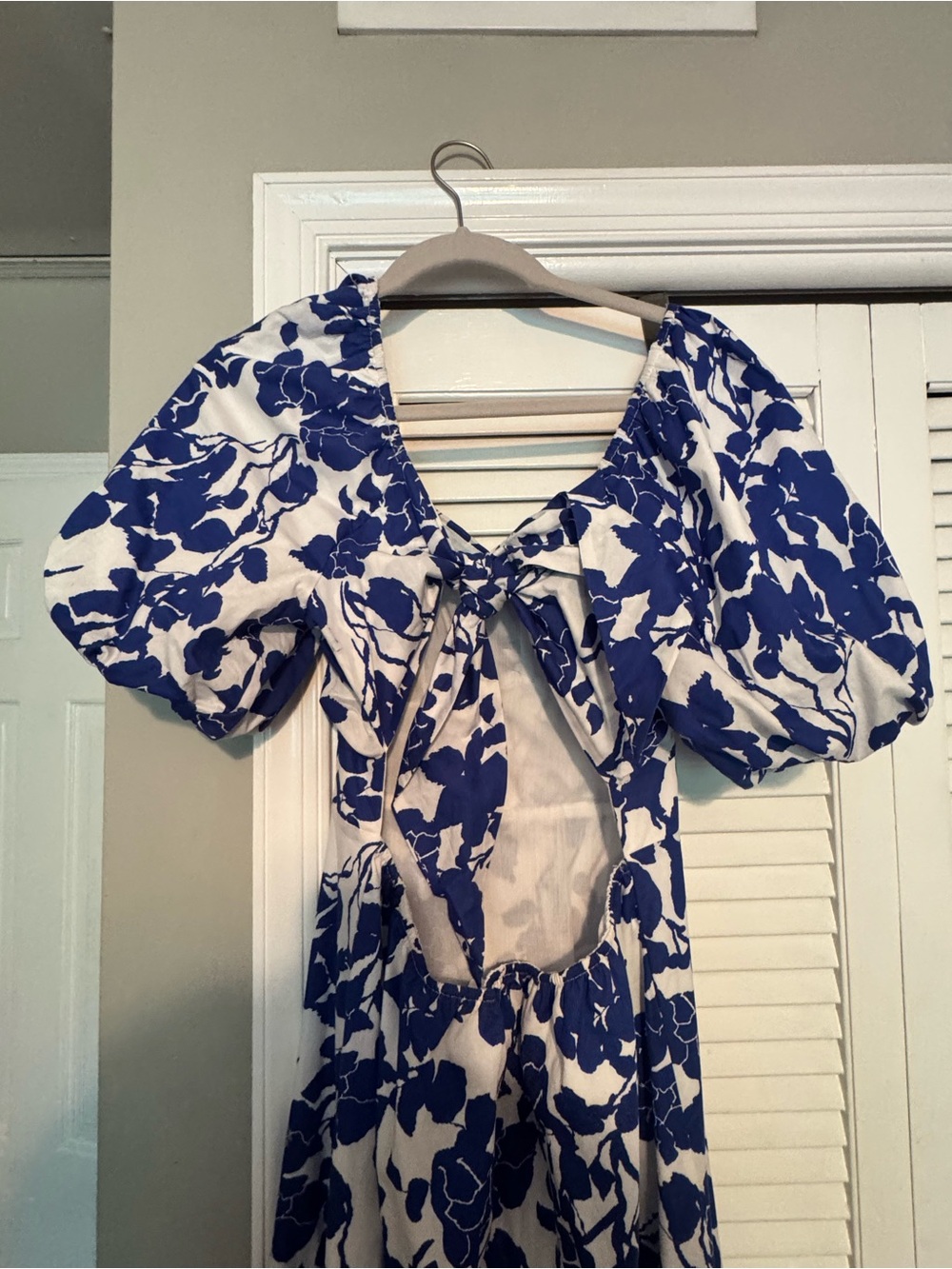 Blue Floral Puff-Sleeve Maxi Dress with Sweetheart Neckline - Picture 4 of 7